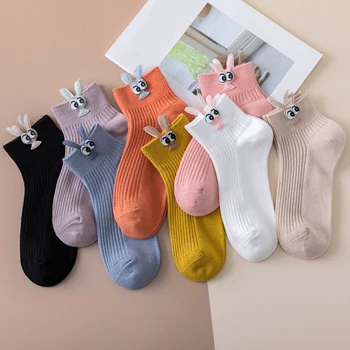 

1 Pairs Candy Colors Rabbit Ears Funny Socks Women Pure Cotton Kawaii Crew Women Socks Cartoon Dropshipping Suppliers 2020