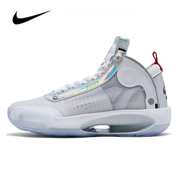 

Jordan Shoes Original Nike Air Jordan 34 White Iride Women's Basketball Shoes Eclipse High-top Jordan Shoes Basketball Sneakers