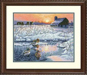 

WY Top Quality Beautiful Lovely Counted Cross Stitch Kit Winter Morning Snowy Snow Farm Lake Pond dim 70-35304 35304