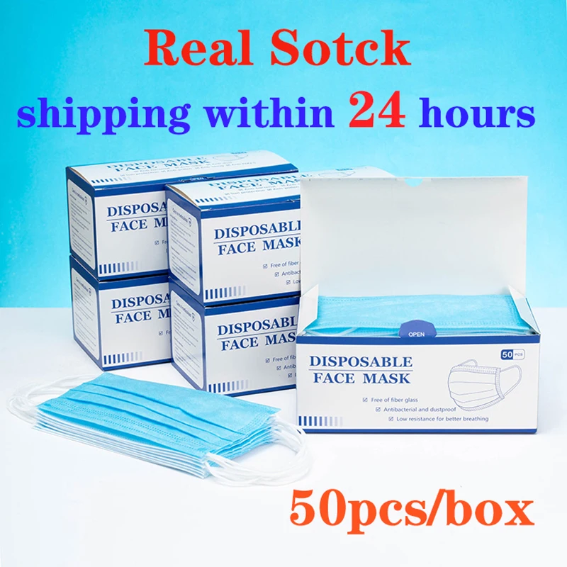 

50pcs Face Mouth Dust Mask Disposable Protect 3-Ply ppe Dustproof Earloop Non Woven Mouth Protective Masks