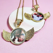 Custom Photo Pendant Necklace Angel Wing Hip Hop Jewelry Personalized Custom Name Engraved Pendant Zircon Chains Gift Custom Photo Pendant Necklace Angel Wing Hip Hop Jewelry Personalized Custom Name Engraved Pendant Zircon Chains Gift