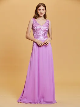 

Beaded Sequins Evening Dress Lace Sleeveless A Line Gown Women Formal Long Dresses V Neck Lace Back Illusion Robe De Soiree