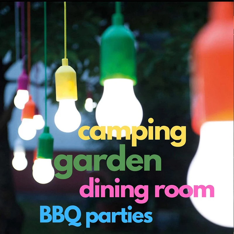 Outdoor Portable Pull Bulb Light LED Lamp Camping Lantern Battery Powered Colorful LED Bulb Hanging 