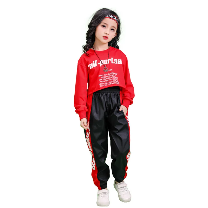 Jazz Dance Costumes Hip Hop Kids Long Sleeve Hooded Crop Top Jogger Pants Girls Hiphop Clothes Street Dance Stage Show Wear (17)