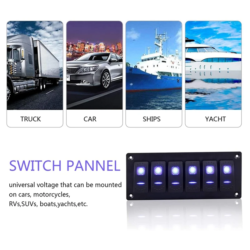 Rocker Switch Aluminum Panel 12V 24V 6 Gang Toggle Switch Dash 5 Pin on ...