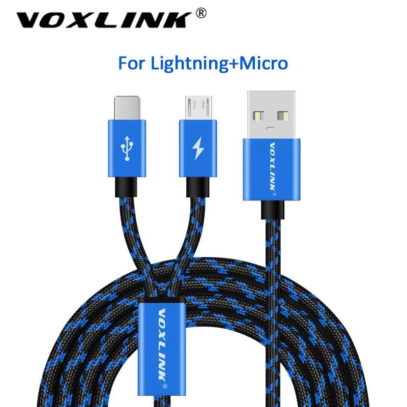 

VOXLINK 2 IN 1 USB Cable Micro 8Pin USB Charging Data Cable For iPhone x 8 8plus 6 6s Samsung HTC Huawei Xiaomi USB TypeC Cable