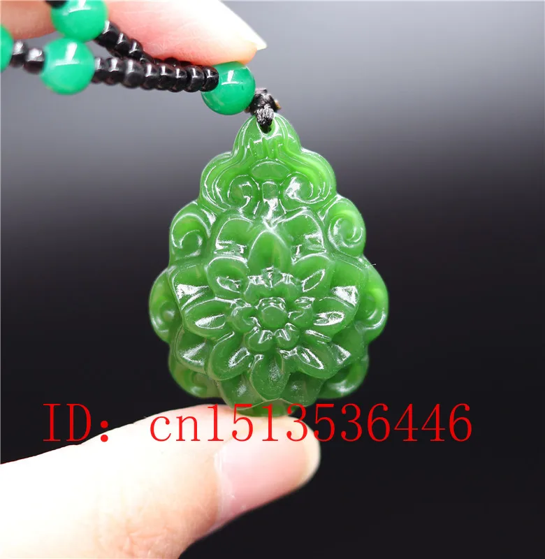 

Natural green jade Chinese Flower Pendant Necklace Jewellery Hand-Carved Relax Healing Fashion Charm Amulet Gifts Women