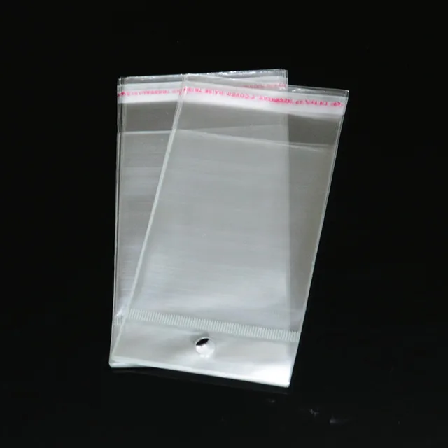 200pcs Clear Mini Small Plastic Bags Hanging Hole for jewelry Self Adhesive  Seal OPP Package bag (3.9x6.7 Inch)