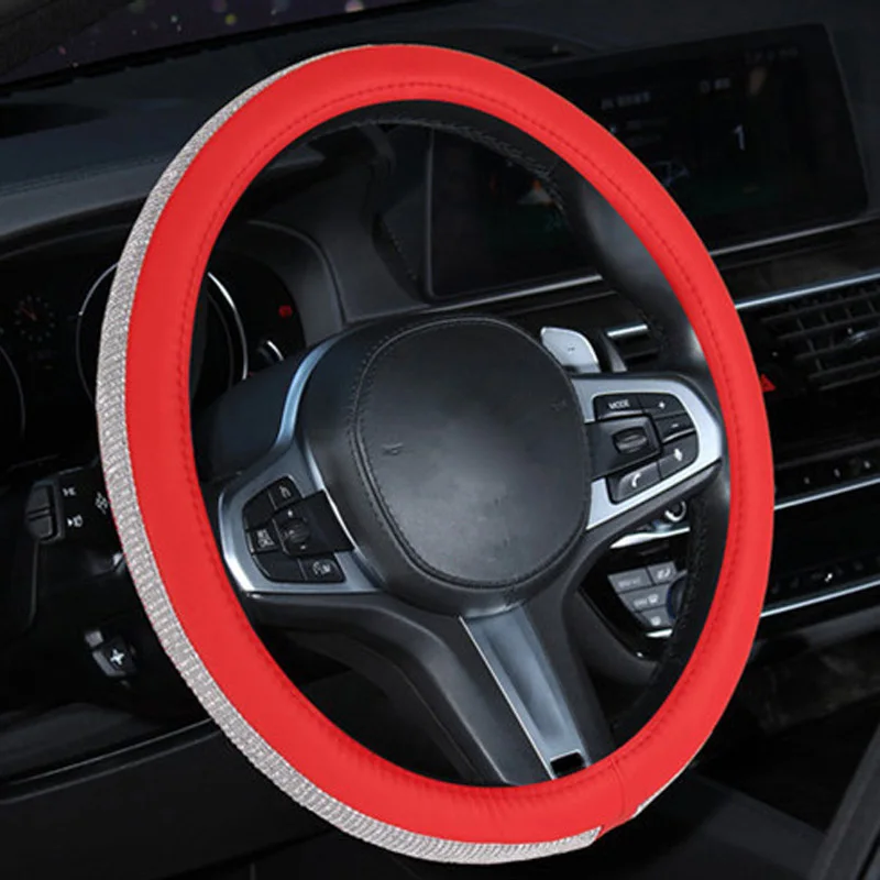 Автомобильные Стразы Interion черного цвета из искусственной кожи для крышки рулевого колеса 38 см