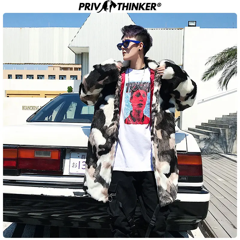 Privathinker, мужской модный Камуфляжный Длинный плащ из искусственного меха, мужская куртка в стиле хип-хоп, утолщенная теплая парка, Мужская зимняя ветровка, 3XL