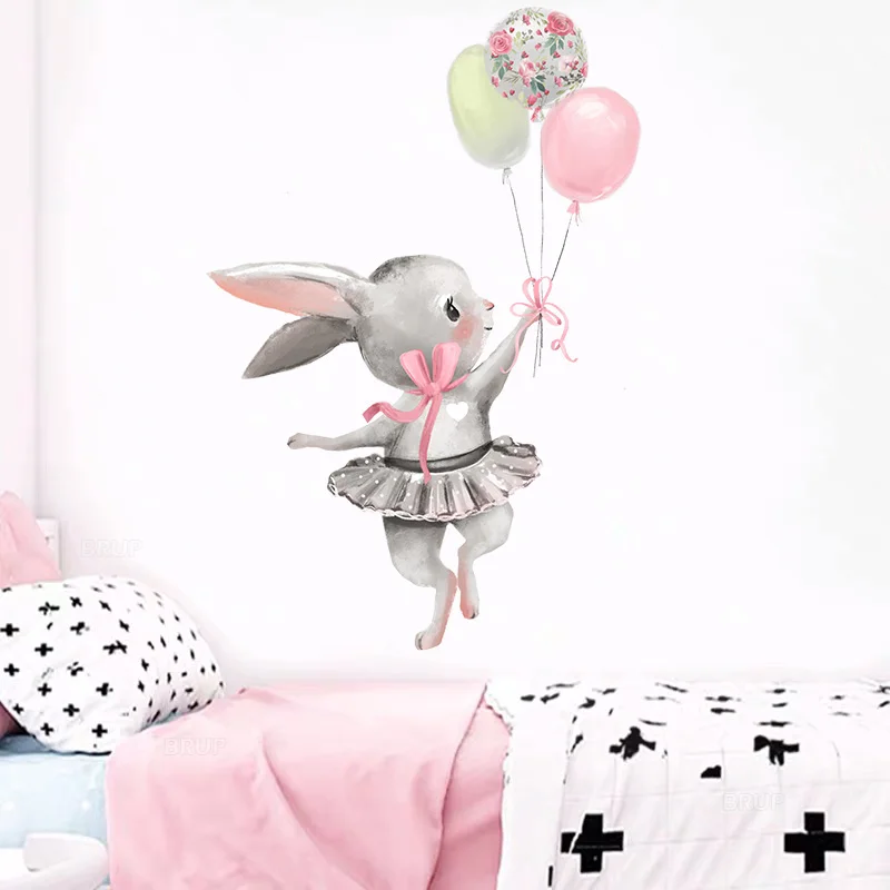 Baby Room Cute Ballet Bunny Wall Stickers for Kids Room Baby Nursery Decoration Cartoon