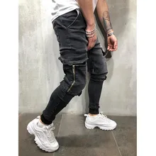 Мужская одежда хип-хоп спортивные штаны обтягивающие джинсовые мотоциклетные брюки дизайнерские черные джинсы на молнии мужские повседневные мужские джинсовые брюки S-3XL