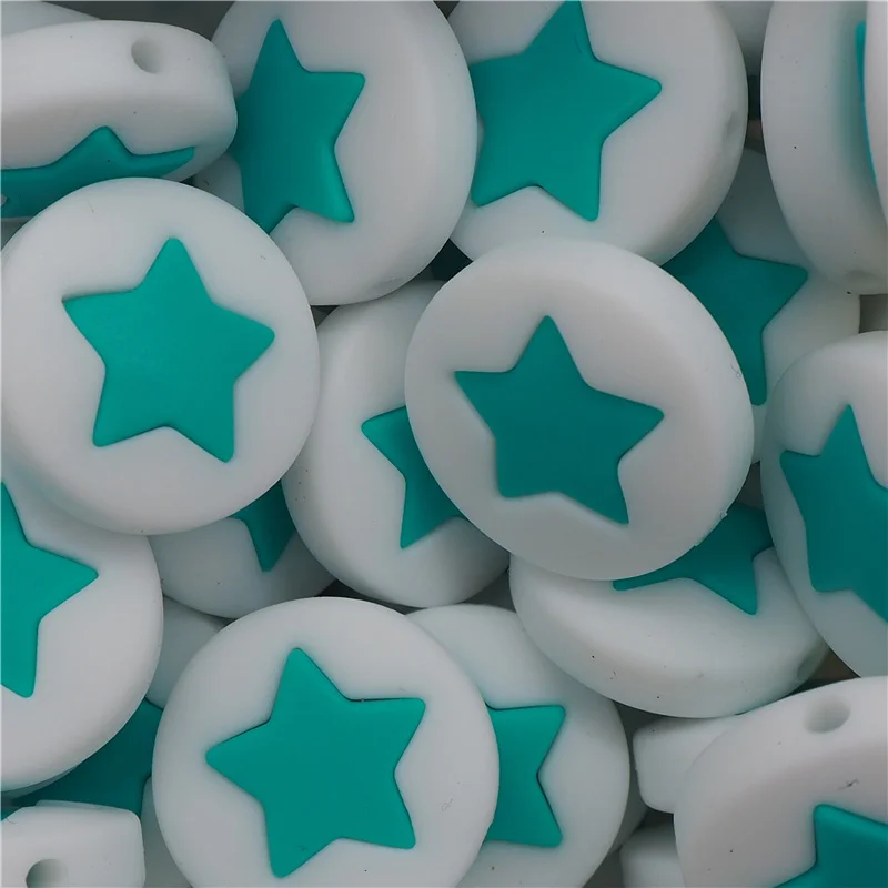 Turquoise Chenkai 10 шт., силиконовые бусины для прорезывания зубов, круглые бусины в форме звездочки, прорезыватели для зубов, пищевая форма для самостоятельного изготовления, ожерелье для кормления младенцев, подарок, аксессуары - Цвет: Turquoise
