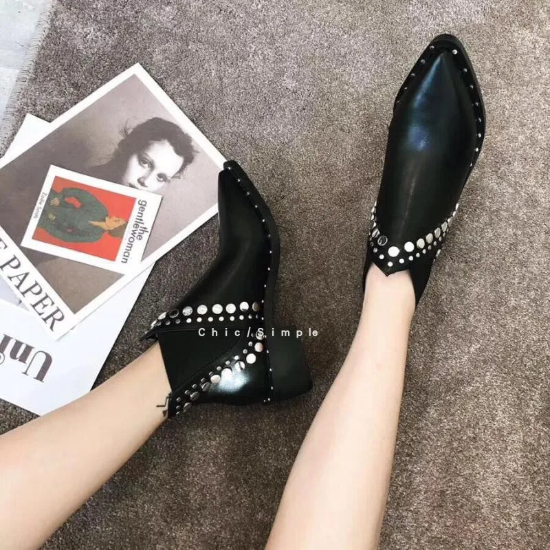 Chunky Heel Women's Short Boot Autumn Boots Lace Up Round Toe Bootee Woman Winter Shoes Low Heels booties Ankle Rubber
