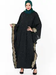 Мусульманское платье с вышивкой Абая, рукав летучая мышь, расшитое бисером, Свободный кардиган, кимоно, длинный халат, платья Jubah, Ближний