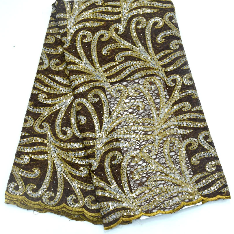 Gold black lace Вечерние свадебные платья Кружева Последняя зеленая Тюлевая кружевная ткань с блестками нигерийские вечерние платья кружевная ткань - Цвет: Gold black lace