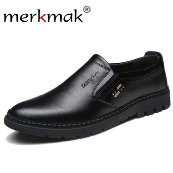 

Merkmak Sping Autumn Handmade Genuine Leather Men Shoes Business Formal Fashion Slip On Men Casual Shoes Brand Shoes For Man