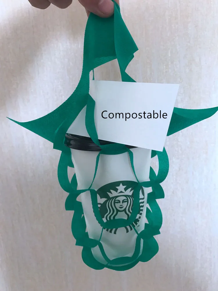 200x нетканые тканевые Упаковочные пакеты Compostable Biodegrade Экологичные вынос-вынос держатели для напитков 300-750 мл - Цвет: Зеленый