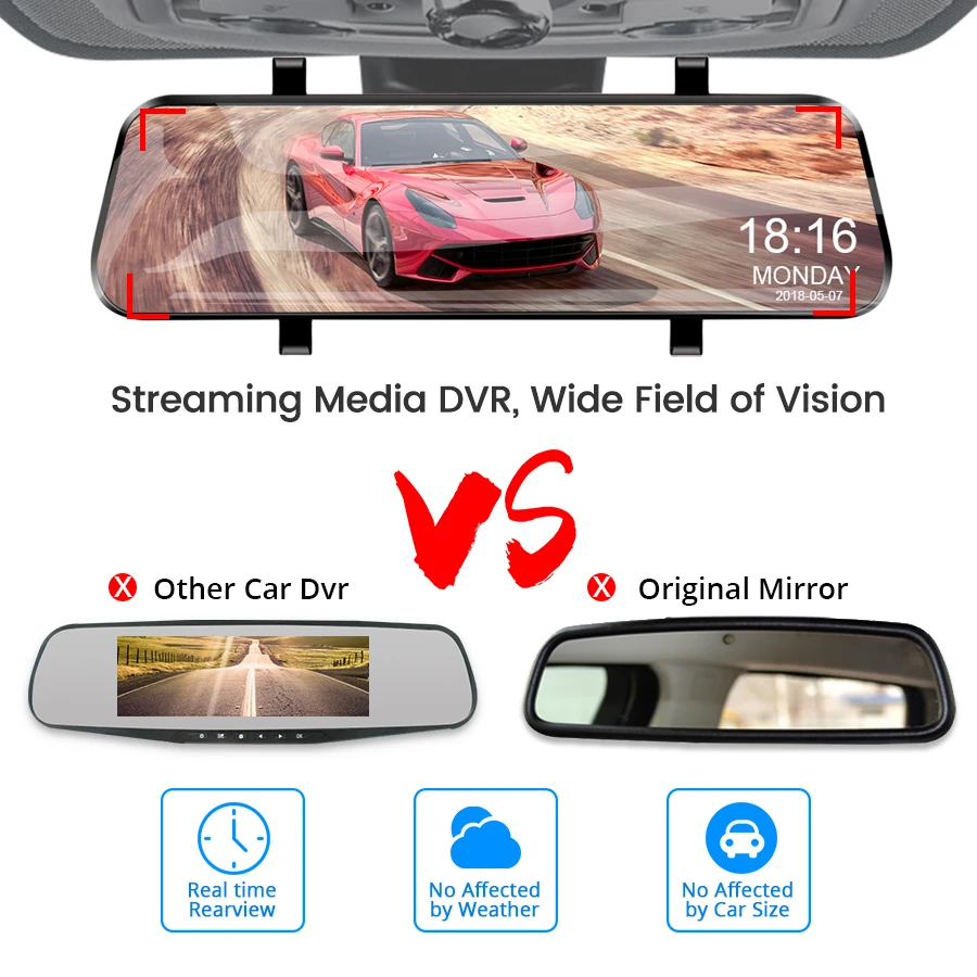 US $39.94 E Ace 10 Touch Car Dvr Mirror Dash Camera Fhd 1080p Video