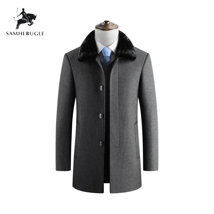 Grey Fur collar Casaco Masculino Abrigo зимнее пальто для мужчин, шерстяные пальто, утолщенное шерстяное пальто для мужчин, теплое пальто с меховым воротником, мужские шерстяные зимние пальто, jacke - Цвет: Grey Fur collar