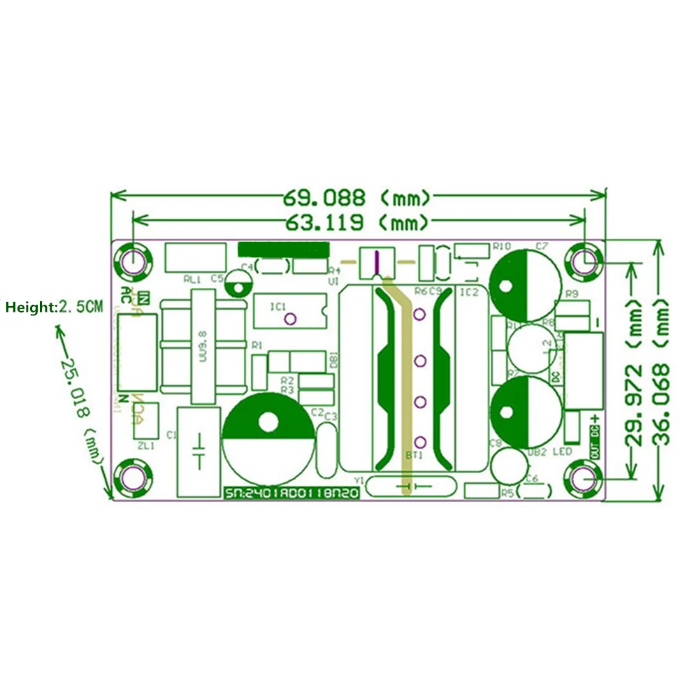 AC-DC 12 В/2A коммутационный модуль AC100-265V низким пульсационным переключателем модуль питания 24 Вт изолированный модуль питания