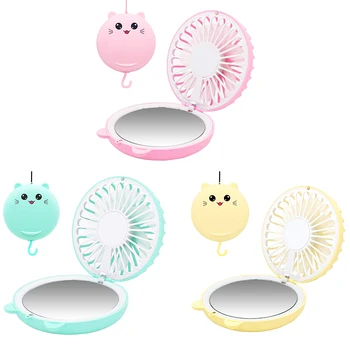 

Mini Necklace Fan,Portable Small USB Rechargeable Desk Fan,850MAh Foldable Handheld Fan Personal Fan with Makeup Mirror Led Ligh