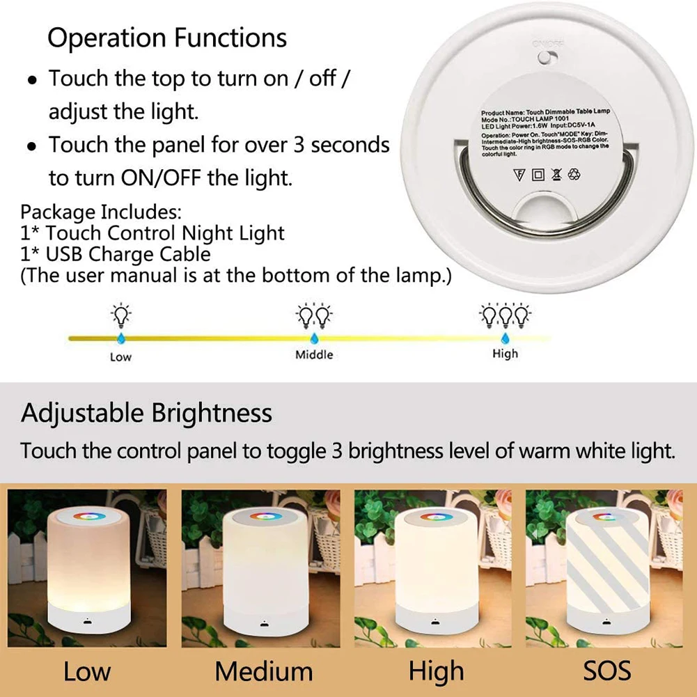 Креативный цветной ночной Светильник RGB с регулируемой яркостью и сенсорным