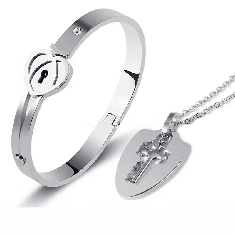 OUFEI, модные парные Ювелирные наборы для влюбленных, нержавеющая сталь, браслет с замком в виде сердца, браслет, подвеска для ключей, ожерелье, набор для пар
