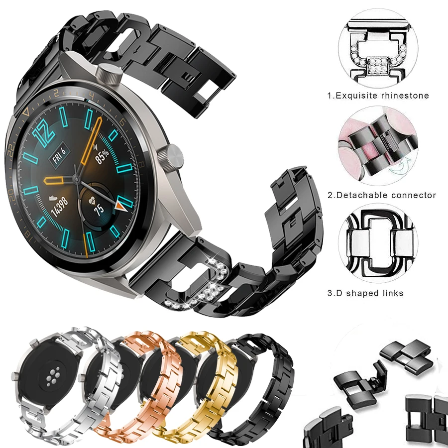 Stainless Steel Band Strap For Huawei Watch GT 46mm 42mm Honor Magic Alloy Metal Replacement Watchband Rhinestone Bracelet | Наручные