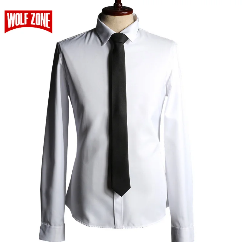 Весенне-осенняя черная белая мужская футболка брендовая деловая официальная приталенная Мужская рубашка модная повседневная мужская одежда с длинным рукавом