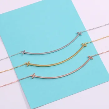 

T family large smile necklace S925 silver smiling face necklace rose gold choker sterling silver pendant seika color