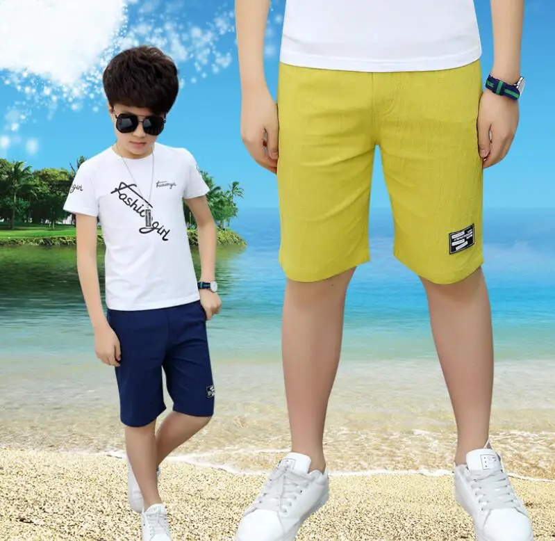 Повседневные штаны для мальчиков; хлопковые шорты до колена для мальчиков; Детские пляжные брюки; детские спортивные брюки; От 3 до 15 лет; детские летние брюки; шорты для подростков - Цвет: 6615yellow