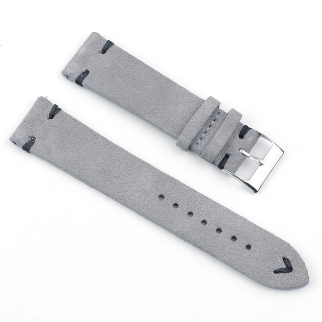 High Quality Suede Leather Vintage Watch Straps Blue Watchbands Replacement Strap for Watch Accessories 18mm 20mm 22mm 24mm Gray-Black Line