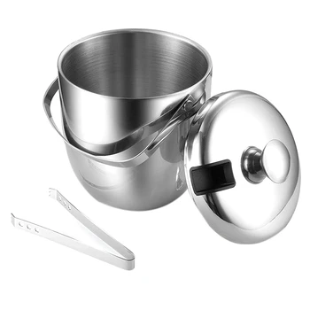 

Ice Bucket, Insulated Stainless Steel Double-Walled Ice Bucket with Lid, Stainless Steel Ice Tongs-Silver Color