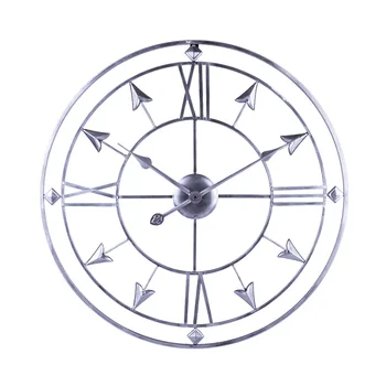 

24 Inches 60cm Retro Creative Clock Iron Art Mute Wall Clock Hanging Clock Decor - Arrow Type Vintage Silver