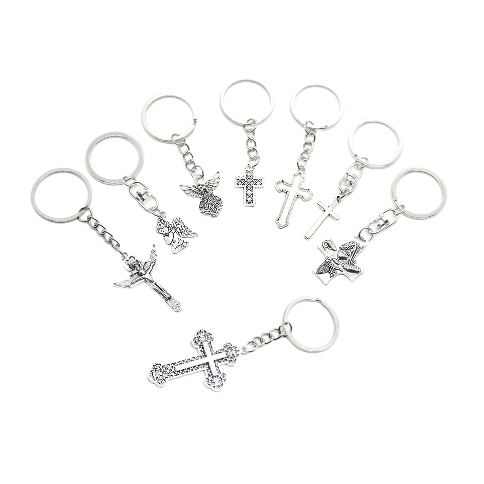8Pieces Jesus Cross Charms Pendants Religious Birthday Gifts Bulk Keychain for Crafting Party
