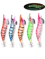 Luminous Squid Jig Hard Bait Octopus Wood Shrimp Lure Squid Artificial Cuttlefish Jigs Lures Spinnerbait Sea Fishing Fish Baits