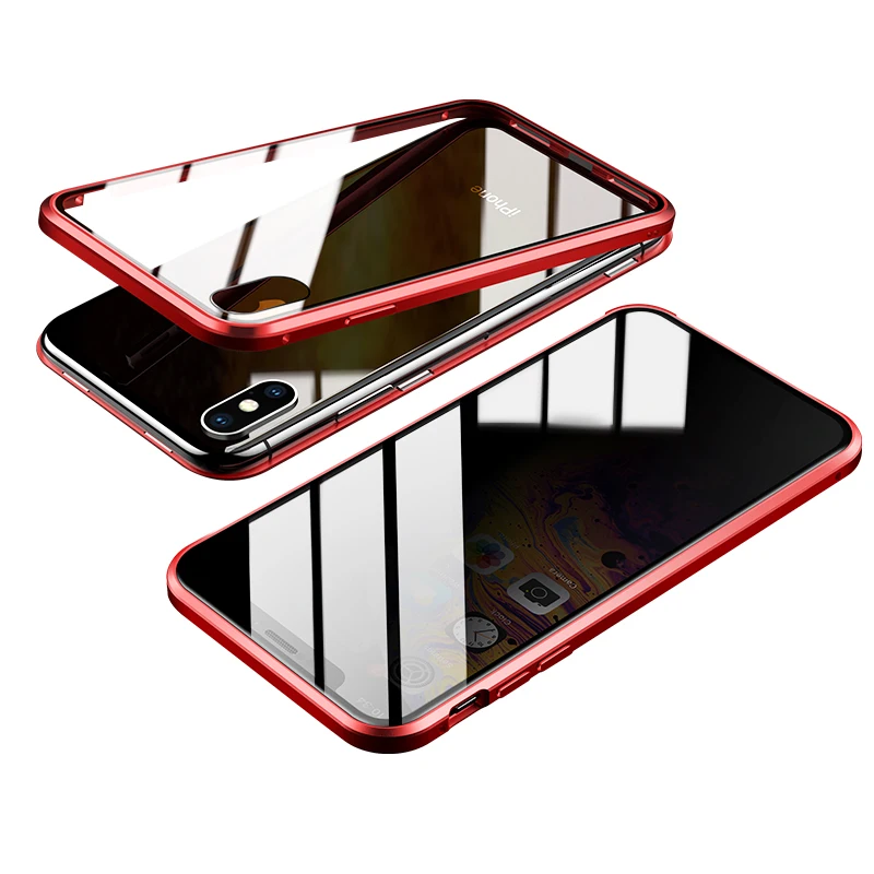 Красный Магнитный адсорбционный металлический чехол для iPhone Xs Max XR X 10 чехол Роскошный надежное закаленное стекло полное покрытие для iPhone 7 8 Plus Coque - Цвет: Красный