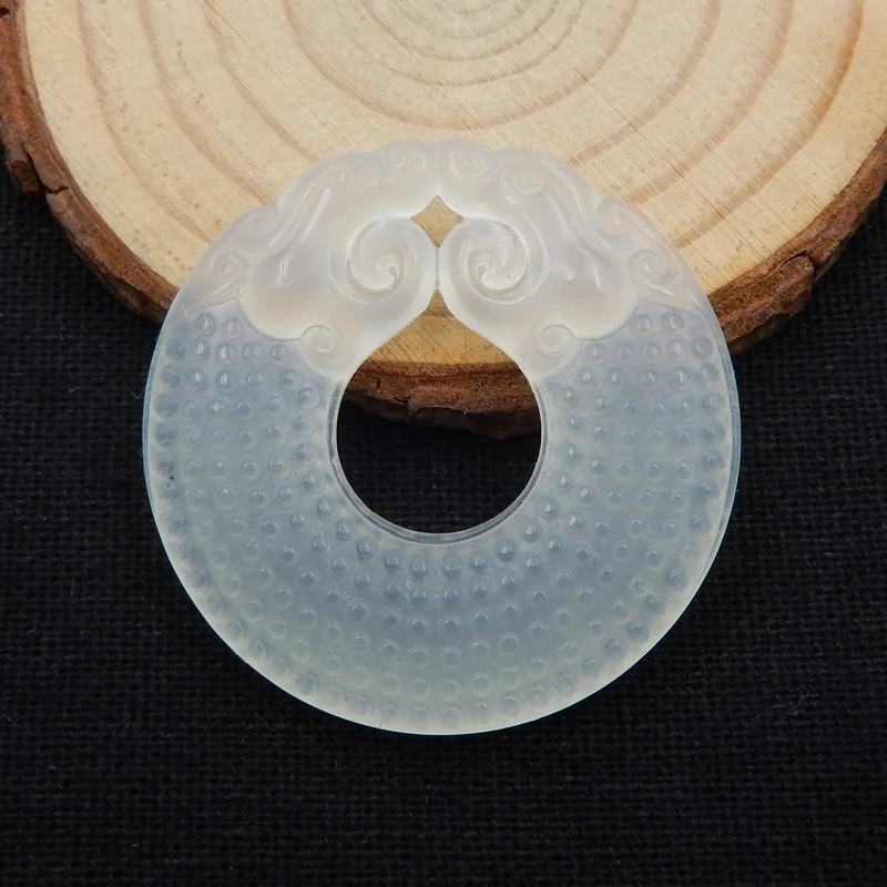 

New Arrived Natural Stone Nephrite Jade Trendy Round Shape Carved pendants 37x6mm 9.3g