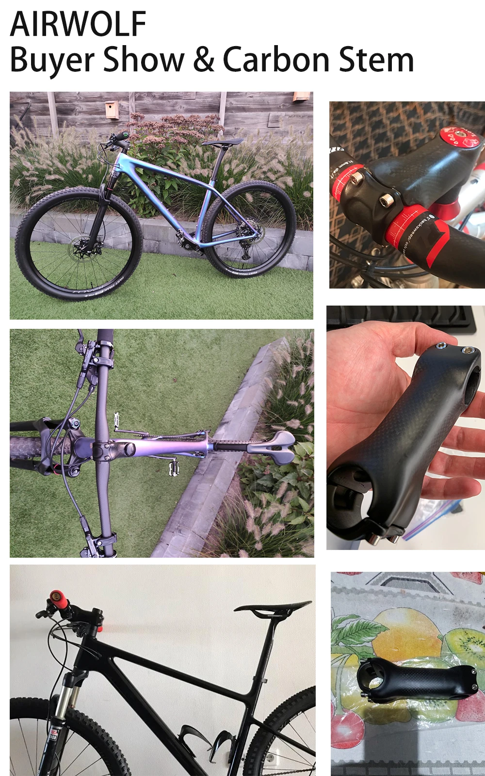 Description Picture 5 of itemAIRWOLF Carbon Stem 6 Degree Bicycle Handlebar Stem 6 Â° Diameter 31.8 Size 80 90 100 110 120 130 mm 3K Matte Glossy MTB Stem