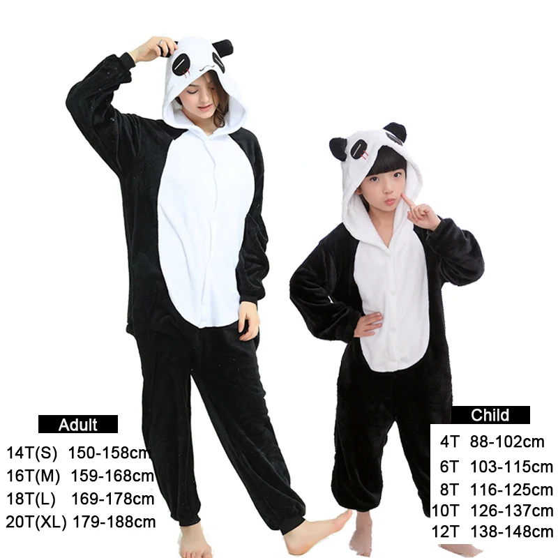 Зимняя Пижама унисекс с единорогом, кигуруми, пижамы с изображением животных, радуги, для женщин, взрослых, комбинезоны, косплей, фланелевый Ститч, комбинезон, детская одежда для сна - Цвет: Panda