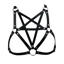 Бюстгальтер на бретельках из искусственной кожи, нижнее белье, пентаграмма, бондаж, топ, пастельный Готический Регулируемый ремень, женское Бюстье, фестивальный Рейв, одежда