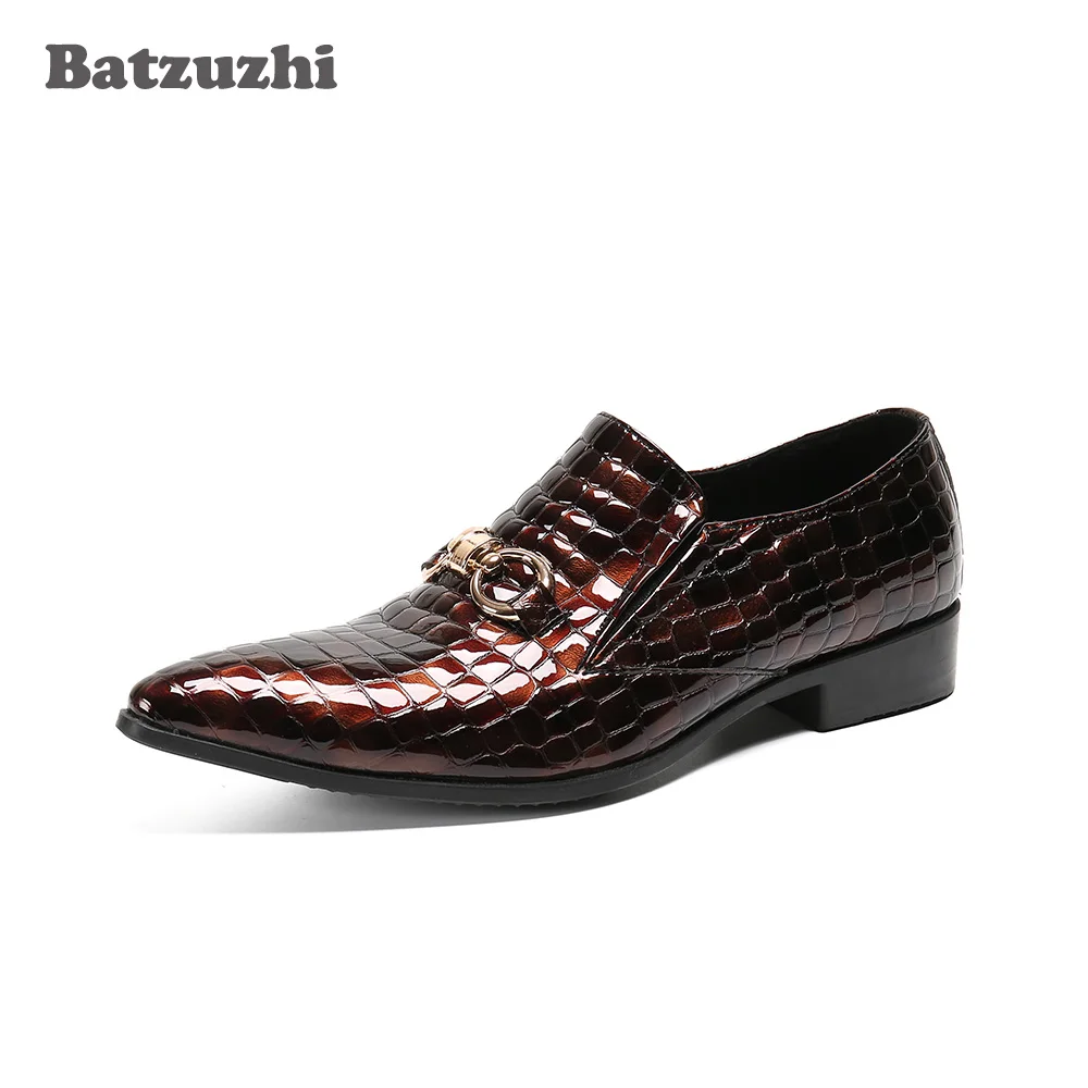

Batzuzhi Luxury Fashion Men's Dress Shoes Pointed Toe Leather Dress Shoes Slip on Wine Red Party and Wedding Shoes Men Zapatos