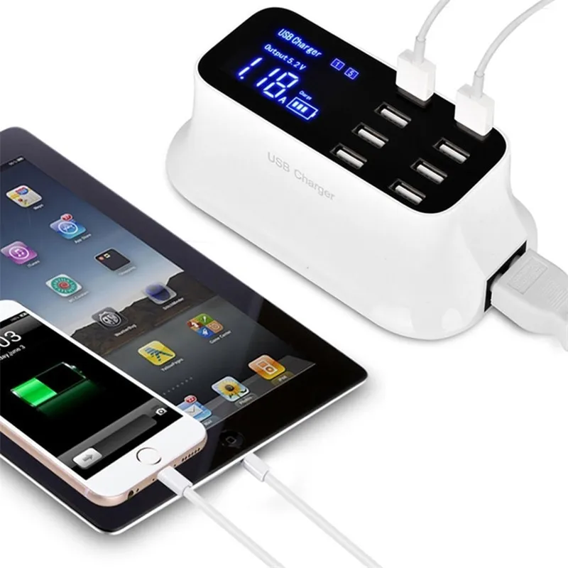 

Multi 8 USB Ports Phone Charger HUB Desktop Charger Station LED Digital Display EU AU UK US Plug Adapter Mobile Wall Charger