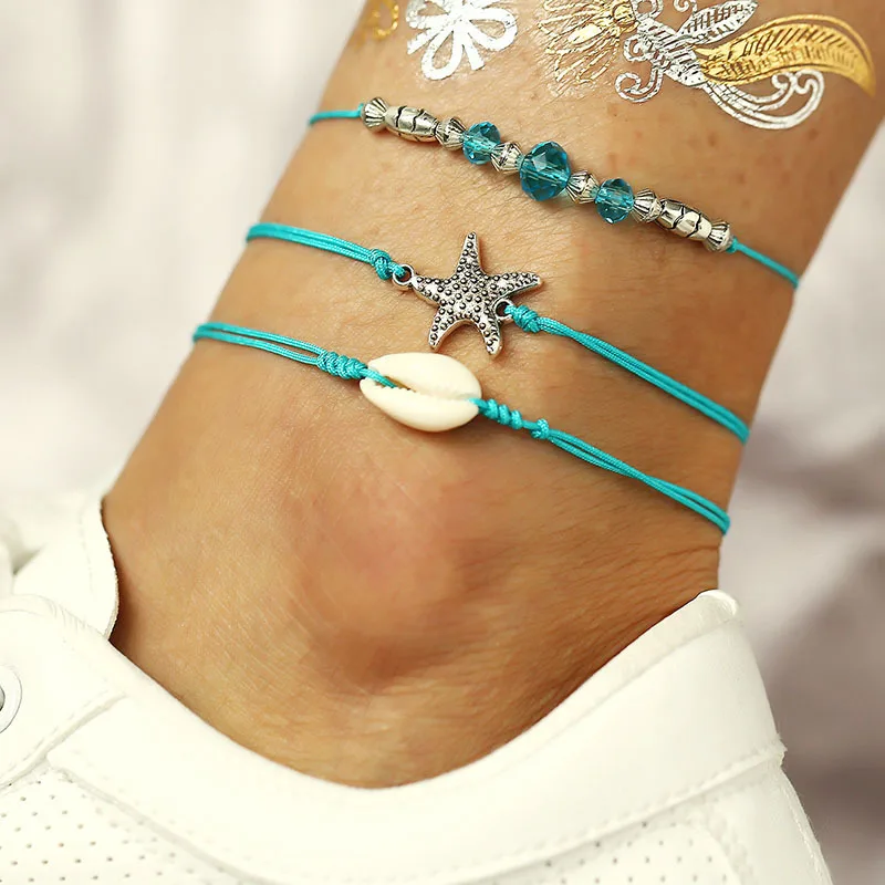 Модные ножные браслеты в виде морской звезды для женщин и девочек, очаровательный регулируемый браслет на щиколотке, летнее пляжное ювелирное изделие, браслет на ногу, подарок, Halhal