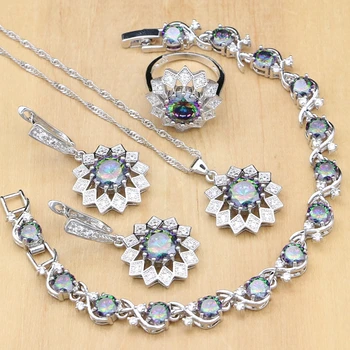 

Strawberry Mystic Rainbow Zircon Silver 925 Jewelry Set Decorations For Women Earrings/Pendant/Ring/Bracelet/Necklace Set