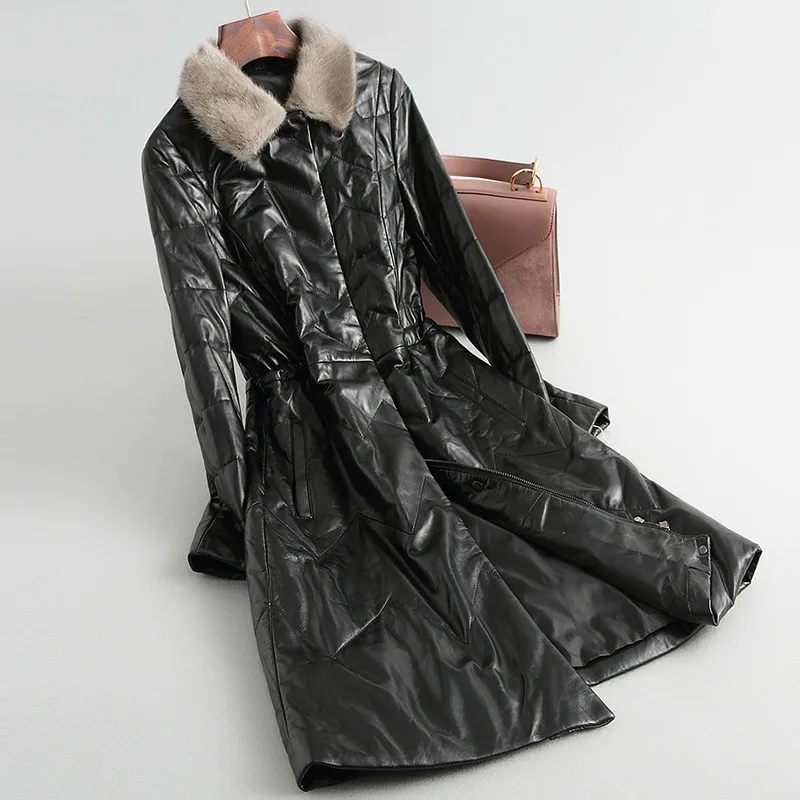 

Mink Fur Collar Sheepskin Down Coat Autumn Winter Real Genuine Leather Jacket Women Clothes 2020 Korean Vintage WZM002 ZT2971