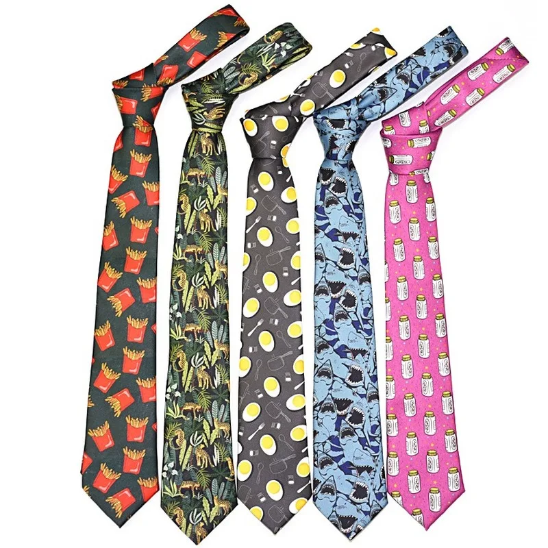 

145*7.5CM Printed Tie for Men Women Fun Creative Design Cartoon Tie Plant Animal Shark Necktie Funny Wedding Party Business