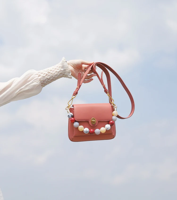 Beautiful Beaded Niche Leather Acrylic Pearl Pouch New Simple Shoulder Messenger Bag Fashion Bag