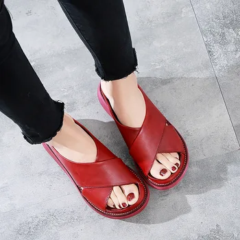 

Real leather slippers women wear 2020 single shoes casual thick bottom sandals women
